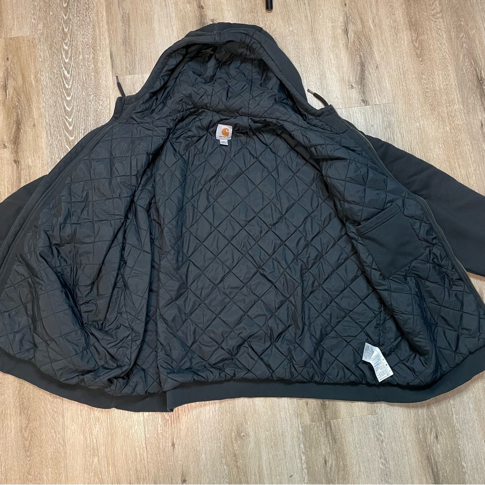 Men’s Carhartt Size 3XL Black Hooded Flannel Lined Canvas Work Jacket - Picture 10 of 17